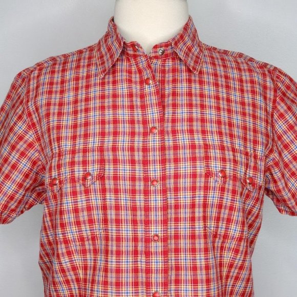 Wrangler Blues Red Blue Yellow Plaid Western Snap Front Top Size M - Picture 2 of 12